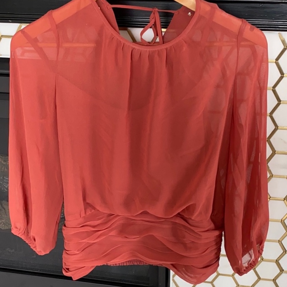 White House Black Market Sheer Orange Blouse SZ 2